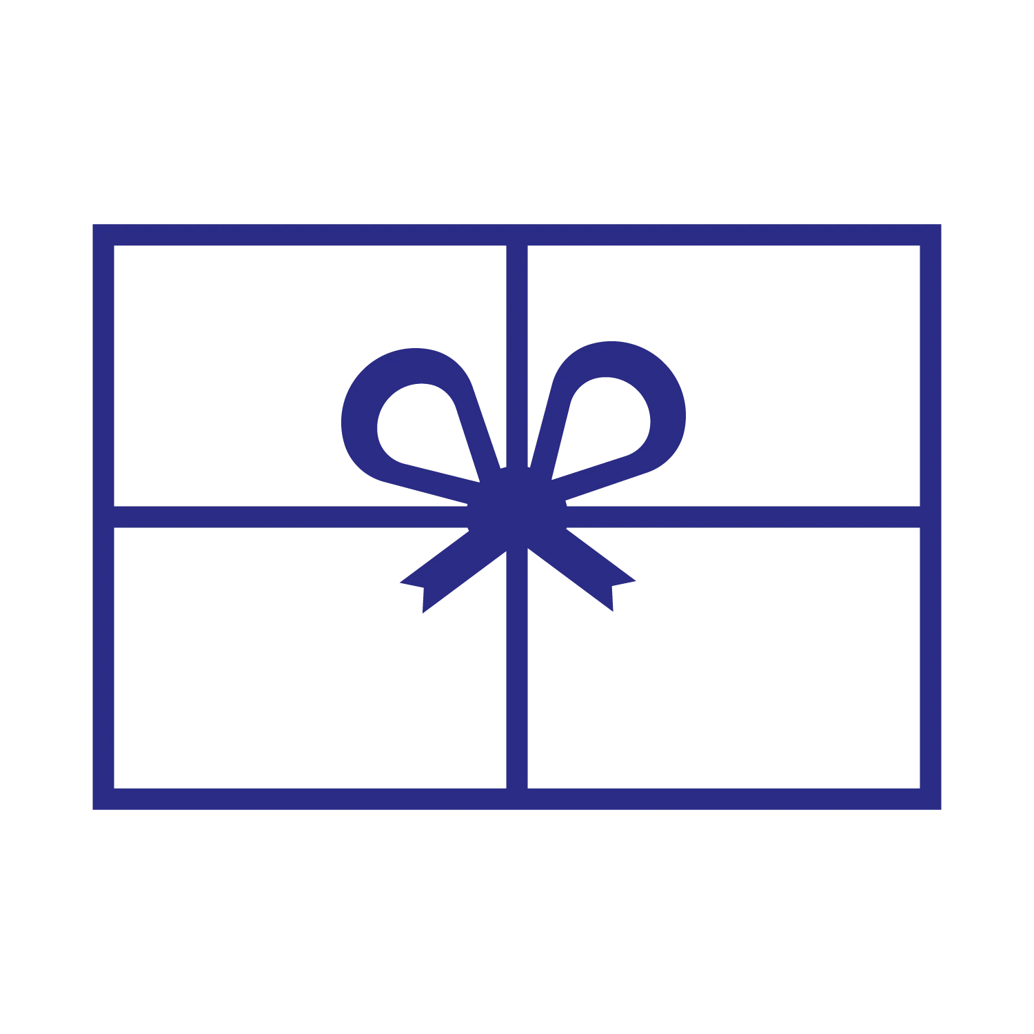 A simple blue icon of a wrapped gift box with a bow on top.